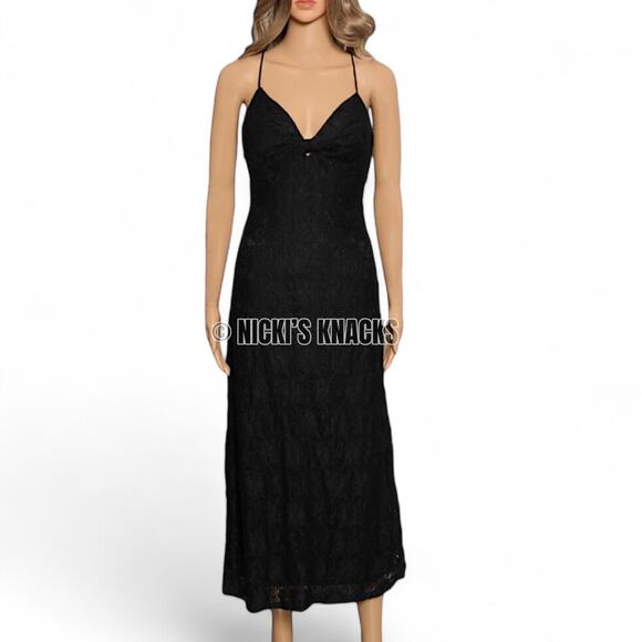NSR Black Lace Twist Front Cut Out Midi Dress Sleeveless Evening Size L Formal - Picture 2 of 11